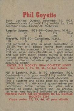 1959-60 Parkhurst #4 Phil Goyette Back