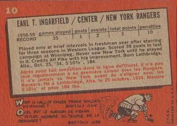 1959-60 Topps #10 Earl Ingarfield Back