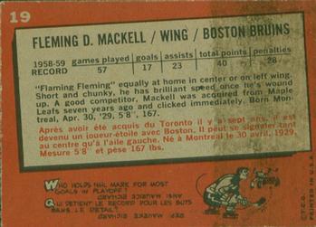 1959-60 Topps #19 Fleming Mackell Back