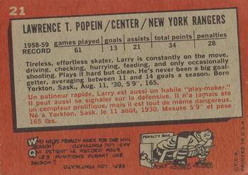 1959-60 Topps #21 Larry Popein Back