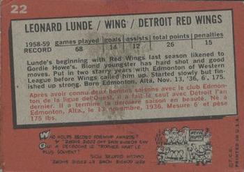 1959-60 Topps #22 Len Lunde Back