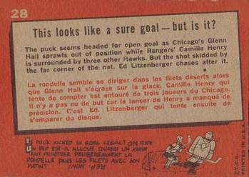 1959-60 Topps #28 This looks like a sure goal -- but is it? Back