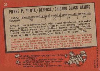 1959-60 Topps #2 Pierre Pilote Back