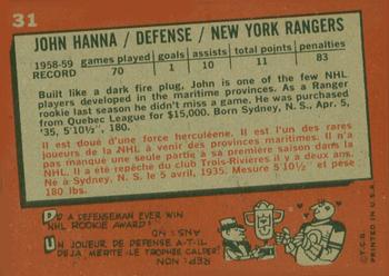 1959-60 Topps #31 John Hanna Back