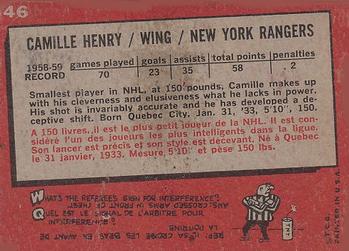 1959-60 Topps #46 Camille Henry Back
