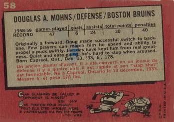 1959-60 Topps #58 Doug Mohns Back