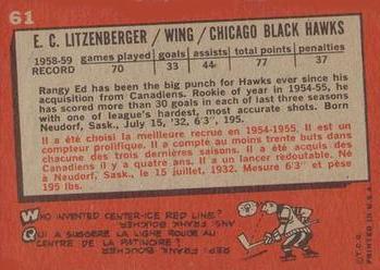 1959-60 Topps #61 Ed Litzenberger Back