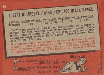 1959-60 Topps #6 Ted Lindsay Back