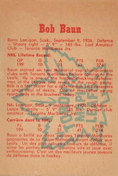 1960-61 Parkhurst #11 Bob Baun Back
