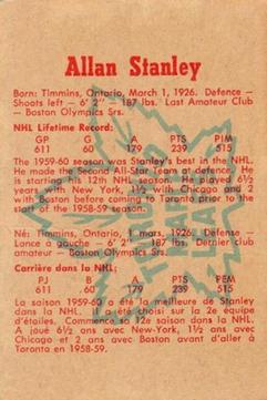 1960-61 Parkhurst #16 Allan Stanley Back
