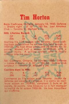 1960-61 Parkhurst #1 Tim Horton Back