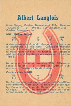 1960-61 Parkhurst #39 Albert Langlois Back