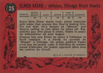1961-62 Topps #25 Elmer Vasko Back