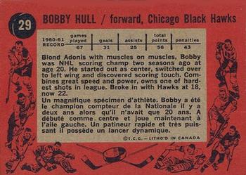 1961-62 Topps #29 Bobby Hull Back