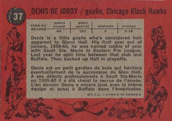 1961-62 Topps #37 Denis DeJordy Back