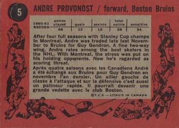 1961-62 Topps #5 Andre Pronovost Back