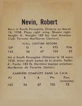 1962-63 Parkhurst #10 Bob Nevin Back