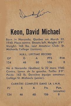 1962-63 Parkhurst #15 David Michael Keon Back