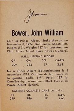 1962-63 Parkhurst #16 John William Bower Back