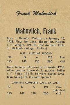 1962-63 Parkhurst #18 Frank Mahovlich Back