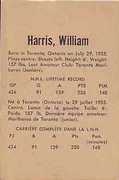 1962-63 Parkhurst #1 Billy Harris Back