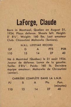 1962-63 Parkhurst #24 Claude LaForge Back