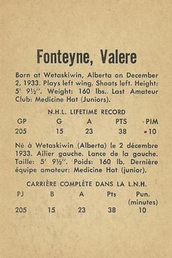 1962-63 Parkhurst #27 Val Fonteyne Back
