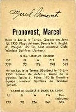 1962-63 Parkhurst #33 Marcel Pronovost Back