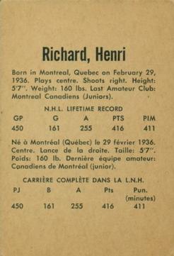 1962-63 Parkhurst #38 Henri Richard Back