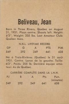 1962-63 Parkhurst #39 Jean Beliveau Back
