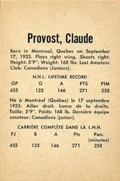 1962-63 Parkhurst #41 Claude Provost Back