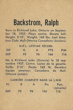 1962-63 Parkhurst #44 Ralph Backstrom Back
