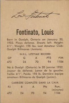 1962-63 Parkhurst #52 Lou Fontinato Back