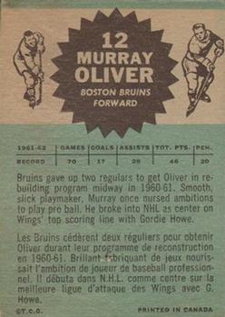 1962-63 Topps #12 Murray Oliver Back