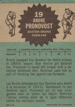 1962-63 Topps #19 Andre Pronovost Back