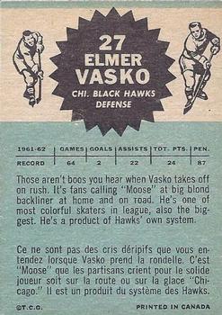 1962-63 Topps #27 Elmer Vasko Back