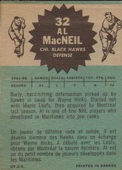 1962-63 Topps #32 Al MacNeil Back