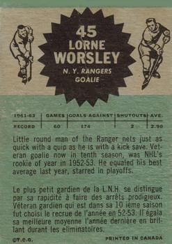 1962-63 Topps #45 Lorne Worsley Back