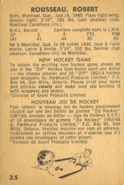 1963-64 Parkhurst #35 Robert Rousseau Back