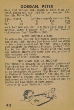 1963-64 Parkhurst #43 Pete Goegan Back