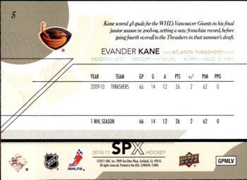2010-11 SPx #5 Evander Kane  Back
