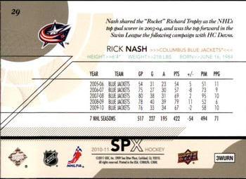 2010-11 SPx #29 Rick Nash  Back