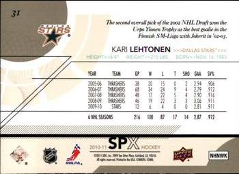 2010-11 SPx #31 Kari Lehtonen  Back