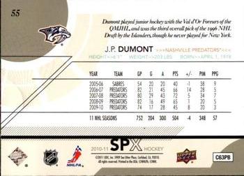 2010-11 SPx #55 J.P. Dumont  Back