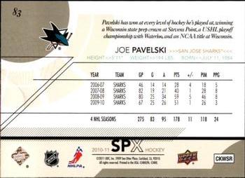 2010-11 SPx #83 Joe Pavelski  Back