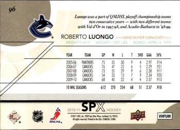 2010-11 SPx #96 Roberto Luongo  Back