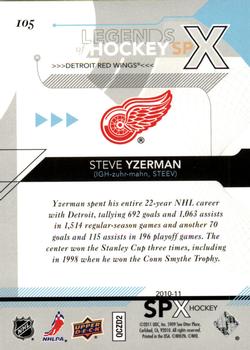 2010-11 SPx #105 Steve Yzerman  Back