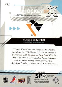 2010-11 SPx #113 Mario Lemieux  Back
