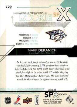 2010-11 SPx #129 Mark Dekanich  Back