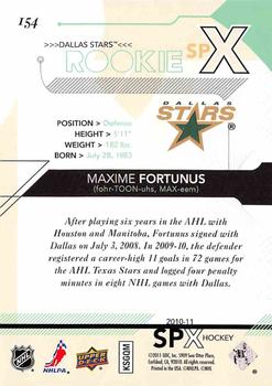 2010-11 SPx #154 Maxime Fortunus  Back